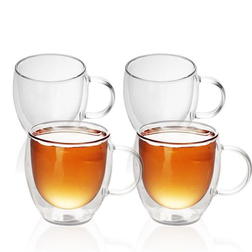 Intirilife 4x Tasse À Café À Double Paroi 100-150 Ml En Crystal Clair - Soufflés À La Bouche, Isolés Pour Latte Macchiato, En Tant Que Verre À Thé Ou À Café Avec Une Anse