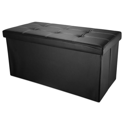 Intirilife Pouf Pliable 78x38x38 Cm En Noir Lave - Boîte De Rangement Décorative En Cuir Synthétique Pour Gagner De L'espace - Tabouret Coffre Siège