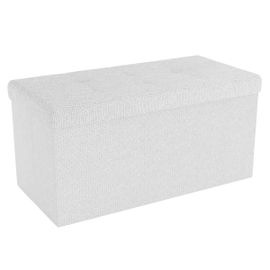 Intirilife Pouf Pliable 76x38x38 Cm En Blanc Comme Neige - Siège En Cube Avec Espace De Rangement Et Housse En Tissu Avec Creux - Siège En Cube Repose-Pieds Coffre De Rangement Pouf Coffre