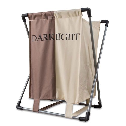 Intirilife Panier à Linge en CRÈME MARRON - Sac à Linge Lavable avec Deux Compartiments Indépendants Amovibles et Étiquettes pour Triage et Rangement - Corbeille Lessive Trieur Pliable