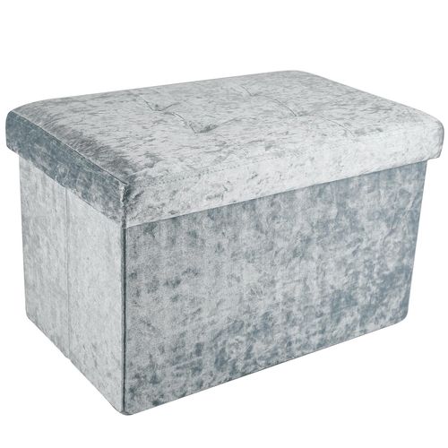 Intirilife Pouf Pliable 49x30x30 Cm En Velours Bleu Gris - Boîte De Rangement Décorative Avec Housse En Velours Pour Gagner De L'espace - Tabouret Coffre Siège