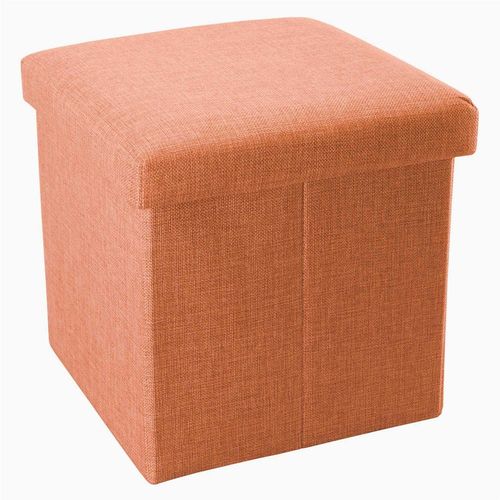 Intirilife Pouf Pliable 38x38x38 Cm En Orange Mandarine - Boîte De Rangement Décorative En Tissu Aspect Lin Pour Gagner De L'espace - Tabouret Coffre Siège