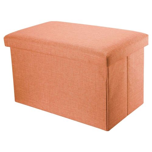 Intirilife Pouf Pliable 78x38x38 Cm En Orange Mandarine - Boîte De Rangement Décorative En Tissu Aspect Lin Pour Gagner De L'espace - Tabouret Coffre Siège