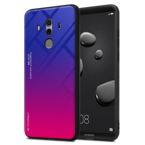 Cadorabo Housse Compatible Avec Huawei Mate 10 Pro En Violett - Rouge - Coque De Protection Bicolore En Silicone Tpu Et Dos En Verre Trempé