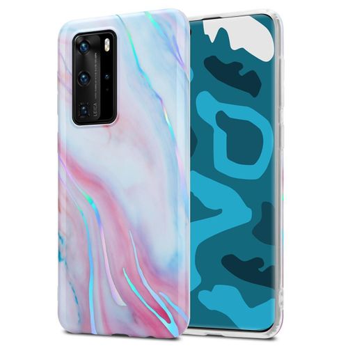 Cadorabo Housse Compatible Avec Huawei P40 Pro / P40 Pro+ En Marbre Rose Blanc No. 15 - Étui De Protection En Silicone Tpu Avec Motif Mosaïque