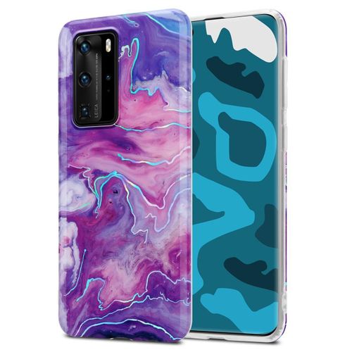 Cadorabo Housse Compatible Avec Huawei P40 Pro / P40 Pro+ En Marbre Violet Rose No. 19 - Étui De Protection En Silicone Tpu Avec Motif Mosaïque