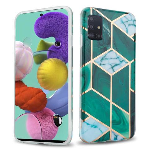 Coque Pour Samsung Galaxy A51 4g / M40s En Marbre Or Blanc Vert Foncé No. 6 Housse De Protection Étui En Silicone Tpu Avec Motif Mosaïque