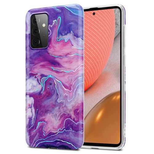 Coque Pour Samsung Galaxy A72 4g / 5g En Marbre Violet Rose No. 19 Housse De Protection Étui En Silicone Tpu Avec Motif Mosaïque