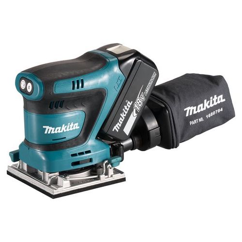 Ponceuse de paume 112x102mm 18 V (avec semelle en aluminium, fixation avec clips) + 2x BL1850B + DC18RC + Makpac - Makita DBO482RTJ