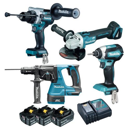 Combopack LXT 18V: DHP486 + DGA506 + DHR243 + DTD153 + 3x BL1850B + 1x DC18RC + MAKPACS - Makita DLX4159TJ