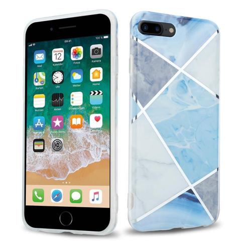 Cadorabo Housse Compatible Avec Apple Iphone 7 Plus / 7s Plus / 8 Plus En Marbre Gris Blanc Bleu No. 2 - Étui De Protection En Silicone Tpu Avec Motif Mosaïque