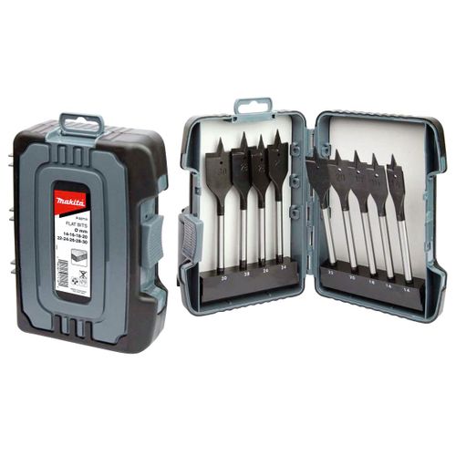 Jeu de 9 mèches à bois plates. Diamètre 14, 16, 18, 20 , 22, 24, 26, 28 et 30mm. Emanchement 1/4" - Makita P-80802