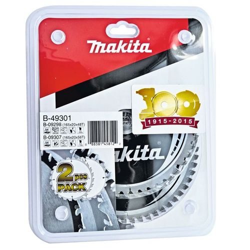 Jeu de 2 lames de scie circulaire SPECIALIZED scies plongeantes 165x20mm 48T (B-09298) + 165x20mm 56T (B-09307) - Makita B-49301