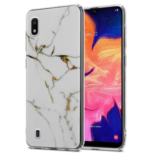 Coque Pour Samsung Galaxy A10 / M10 En Marbre Or Blanc Gm 01 Housse De Protection Étui En Silicone Tpu Avec Motif Mosaïque