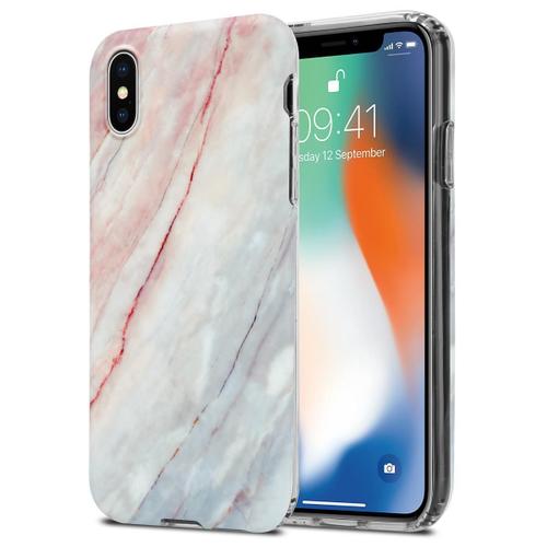 Cadorabo Housse Compatible Avec Apple Iphone X / Xs En Marbre Rose Blanc No. 21 - Étui De Protection En Silicone Tpu Avec Motif Mosaïque