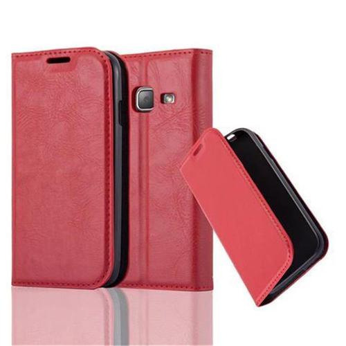 Cadorabo Housse Compatible Avec Samsung Galaxy J1 Mini En Rouge De Pomme - Étui De Protection Avec Fermeture Magnétique, Fonction De Support Et Compartiment Pour Carte