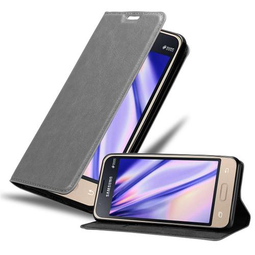 Coque Pour Samsung Galaxy J1 Mini En Gris Titane Housse De Protection Étui Avec Fermeture Magnétique, Fonction De Support Et Compartiment Pour Carte