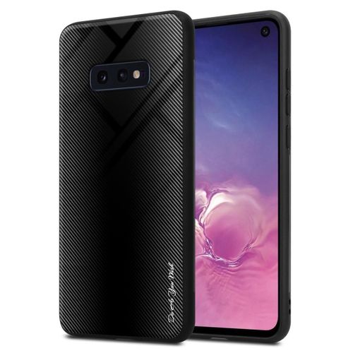 Cadorabo Housse Compatible Avec Samsung Galaxy S10e - Aspect Rayé En Opale Noir - Coque De Protection En Silicone Tpu Et Dos En Verre Trempé