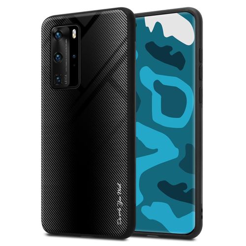 Cadorabo Housse Compatible Avec Huawei P40 Pro / P40 Pro+ - Aspect Rayé En Opale Noir - Coque De Protection En Silicone Tpu Et Dos En Verre Trempé