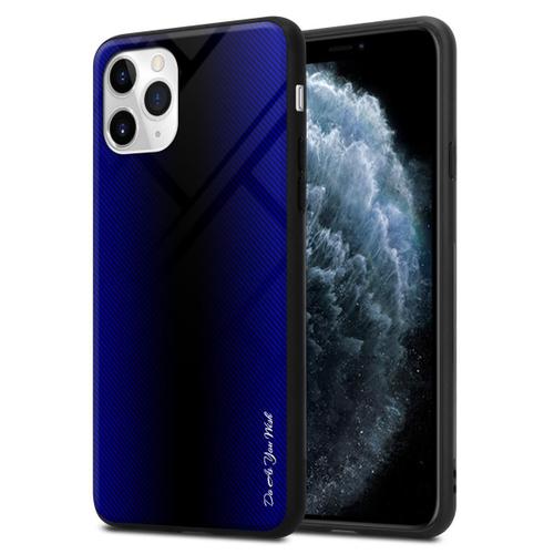 Cadorabo Housse Compatible Avec Apple Iphone 11 Pro - Aspect Rayé En Cobalt Violet - Coque De Protection En Silicone Tpu Et Dos En Verre Trempé