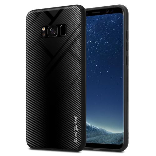 Cadorabo Housse Compatible Avec Samsung Galaxy S8 - Aspect Rayé En Opale Noir - Coque De Protection En Silicone Tpu Et Dos En Verre Trempé
