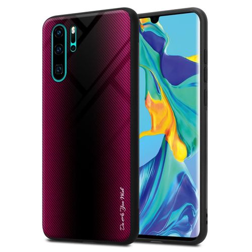 Coque Pour Huawei P30 Pro Aspect Rayé En Cramin Rose Housse De Protection Étui En Silicone Tpu Et Dos En Verre Trempé