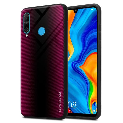 Cadorabo Housse Compatible Avec Huawei P30 Lite - Aspect Rayé En Cramin Rose - Coque De Protection En Silicone Tpu Et Dos En Verre Trempé