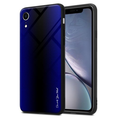 Cadorabo Housse Compatible Avec Apple Iphone Xr - Aspect Rayé En Cobalt Violet - Coque De Protection En Silicone Tpu Et Dos En Verre Trempé