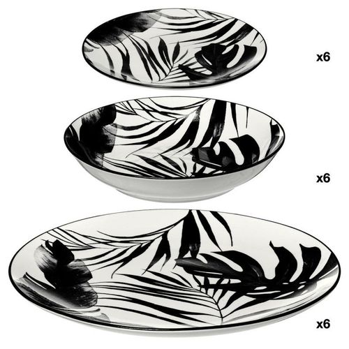 Service D'assiettes "Palme" - Noir - 18 Pièces