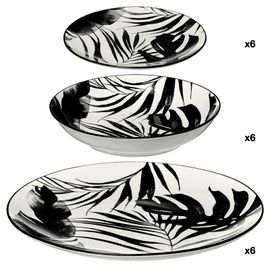 Service D'assiettes "Palme" - Noir - 18 Pièces