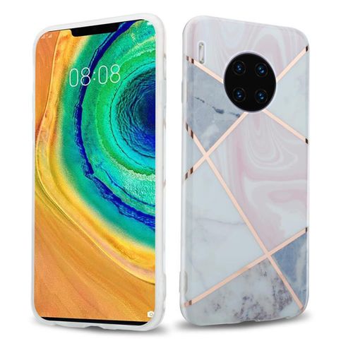 Cadorabo Housse Compatible Avec Huawei Mate 30 Pro En Marbre Or Blanc Rose No. 9 - Étui De Protection En Silicone Tpu Avec Motif Mosaïque