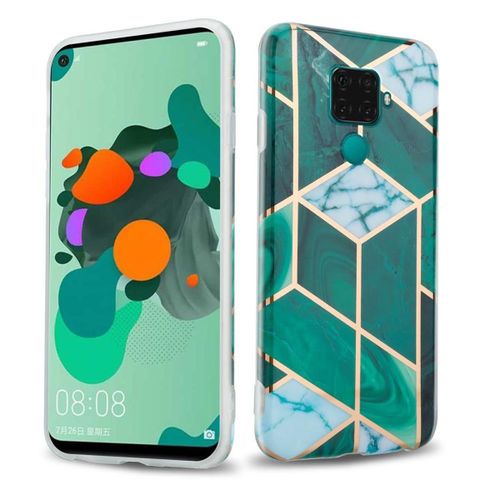 Coque Pour Huawei Mate 30 Lite En Marbre Or Blanc Vert Foncé No. 6 Housse De Protection Étui En Silicone Tpu Avec Motif Mosaïque