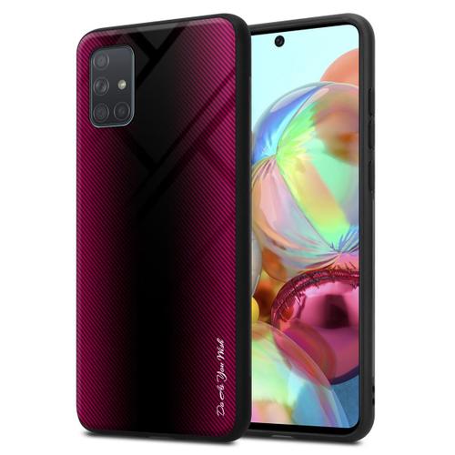 Cadorabo Housse Compatible Avec Samsung Galaxy A71 4g - Aspect Rayé En Cramin Rose - Coque De Protection En Silicone Tpu Et Dos En Verre Trempé