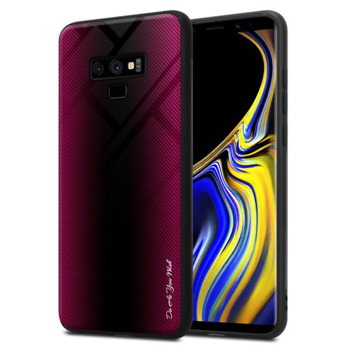 Cadorabo Housse Compatible Avec Samsung Galaxy Note 9 - Aspect Rayé En Cramin Rose - Coque De Protection En Silicone Tpu Et Dos En Verre Trempé