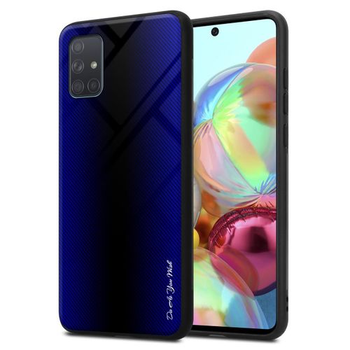 Cadorabo Housse Compatible Avec Samsung Galaxy A71 4g - Aspect Rayé En Cobalt Violet - Coque De Protection En Silicone Tpu Et Dos En Verre Trempé