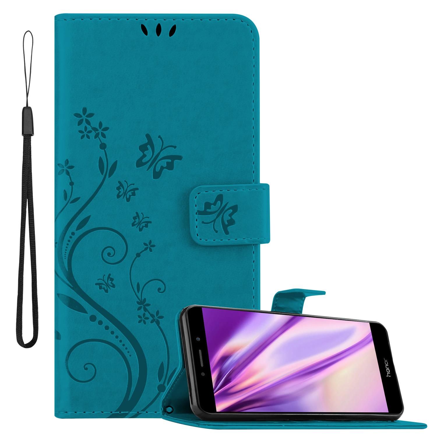 Cadorabo Housse Compatible Avec Huawei Mate 9 Lite / Gr5 2017 / Honor 6x En Bleu Floral - Étui De Protection Au Design Floral Avec Fermeture Magnétique, Fonction De Support Et Emplacements Pour Cartes