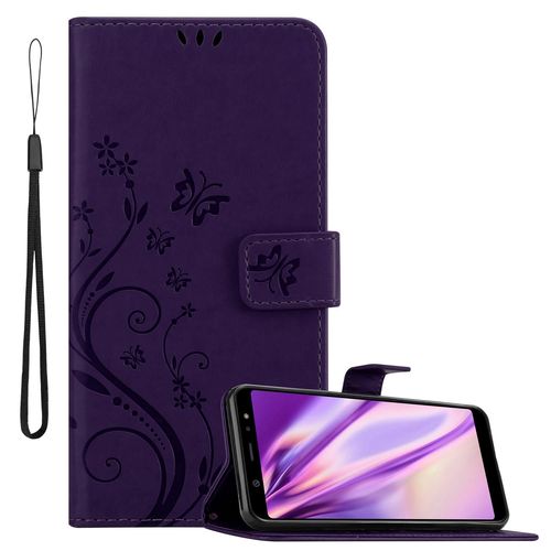 Cadorabo Housse Compatible Avec Samsung Galaxy A6 Plus 2018 En Lilas Foncé Floral - Étui De Protection Au Design Floral Avec Fermeture Magnétique, Fonction De Support Et Emplacements Pour Cartes