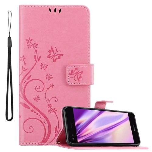 Cadorabo Housse Compatible Avec Huawei Y6 Pro 2017 En Rose Floral - Étui De Protection Au Design Floral Avec Fermeture Magnétique, Fonction De Support Et Emplacements Pour Cartes