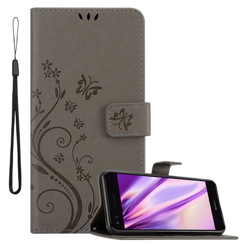 Cadorabo Housse Compatible Avec Huawei Y6 Pro 2017 En Gris Floral - Étui De Protection Au Design Floral Avec Fermeture Magnétique, Fonction De Support Et Emplacements Pour Cartes