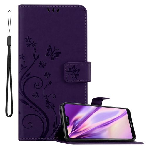 Cadorabo Housse Compatible Avec Huawei P20 Lite 2018 / Nova 3e En Lilas Foncé Floral - Étui De Protection Au Design Floral Avec Fermeture Magnétique, Fonction De Support Et Emplacements Pour Cartes