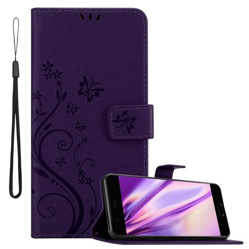 Cadorabo Housse Compatible Avec Huawei P10 Plus En Lilas Foncé Floral - Étui De Protection Au Design Floral Avec Fermeture Magnétique, Fonction De Support Et Emplacements Pour Cartes