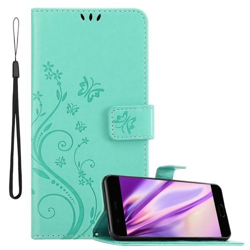 Cadorabo Housse Compatible Avec Huawei P10 Plus En Turquoise Floral - Étui De Protection Au Design Floral Avec Fermeture Magnétique, Fonction De Support Et Emplacements Pour Cartes