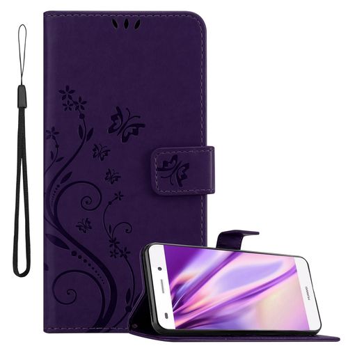 Cadorabo Housse Compatible Avec Huawei P8 Lite 2015 En Lilas Foncé Floral - Étui De Protection Au Design Floral Avec Fermeture Magnétique, Fonction De Support Et Emplacements Pour Cartes