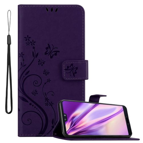 Cadorabo Housse Compatible Avec Huawei P20 En Lilas Foncé Floral - Étui De Protection Au Design Floral Avec Fermeture Magnétique, Fonction De Support Et Emplacements Pour Cartes