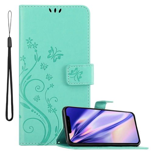 Coque Pour Apple Iphone 12 Pro Max En Turquoise Floral Housse De Protection Étui Au Design Floral Avec Fermeture Magnétique, Fonction De Support Et Emplacements Pour Cartes