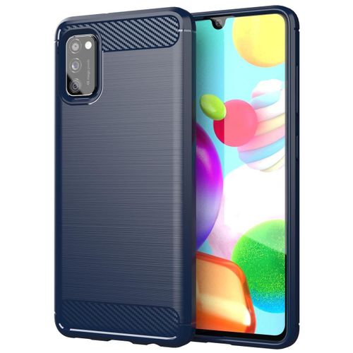 Coque Pour Samsung Galaxy A41 En Brushed Bleu Housse De Protection Étui En Silicone Tpu Flexible, Aspect Inox Et Fibre De Carbone
