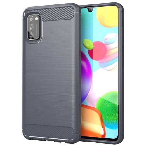 Coque Pour Samsung Galaxy A41 En Brushed Gris Housse De Protection Étui En Silicone Tpu Flexible, Aspect Inox Et Fibre De Carbone