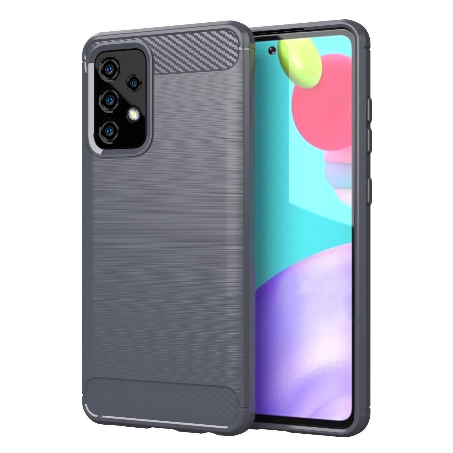 Cadorabo Housse Compatible Avec Samsung Galaxy A72 4g / 5g En Brushed Gris - Étui De Protection En Silicone Tpu Flexible, Aspect Inox Et Fibre De Carbone