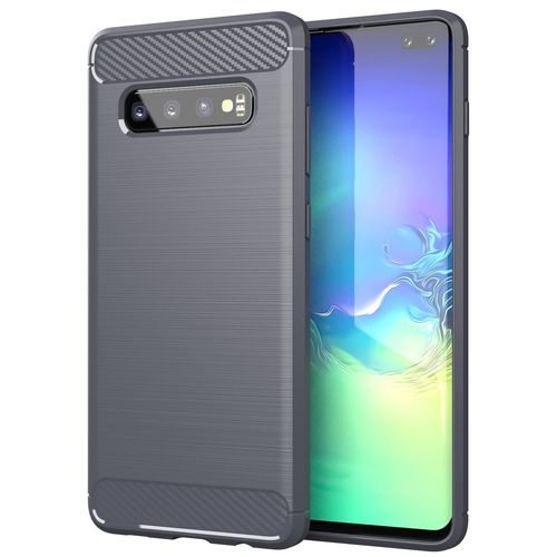 Coque Pour Samsung Galaxy S10 4g En Brushed Gris Housse De Protection Étui En Silicone Tpu Flexible, Aspect Inox Et Fibre De Carbone