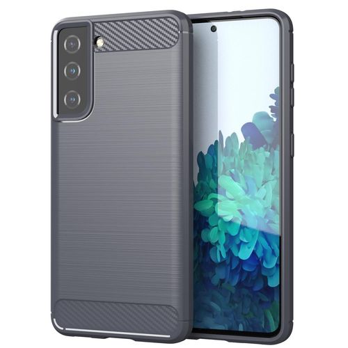 Coque Pour Samsung Galaxy S21 Plus En Brushed Gris Housse De Protection Étui En Silicone Tpu Flexible, Aspect Inox Et Fibre De Carbone